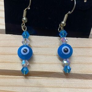 Hand Crafted Blue and Gold Evil Eye crystal Earrings